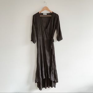 CARLY JEAN | Black Floral Eyelet Wrap Midi Dress Sz M